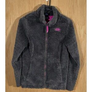The North Face Osito Girls Sz Lg Textured Gray Fuzzy Fleece Hot Pink Logo